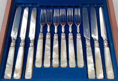 William IV Cased Set of Silver & Carved Mother of Pearl Dessert Cutlery for Six. Sheffield 1836 Aaron Hadfield.