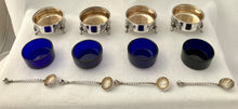 Victorian Cased Set of Four Silver Salts & Matching Silver Spoons. Birmingham 1877 Hilliard & Thomason. 6.1 troy ounces.
