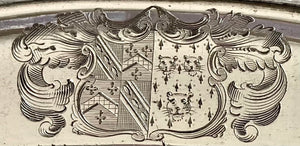 Late Georgian Old Sheffield Plate Meat Dish. Battle of Agincourt Related Armorial. T & J Creswick, Sheffield, circa 1830.