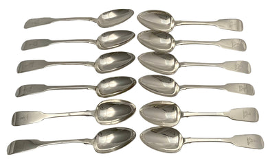 Twelve George IV Crested Irish Silver Tablespoons. Dublin 1825-28 William Cummins. 30 troy ounces.