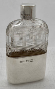 Edwardian Silver & Cut Glass Hip Flask. London 1906 Charles & George Asprey.
