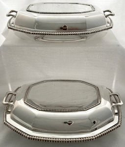Pair of Octagonal Silver Plated & Crested Entree Dishes with Covers. Elkington & Co. 1923.