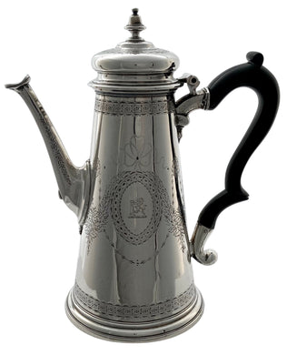George II Silver Coffee Pot Crested for Baron Monson. London 1731 Thomas Tearle. 29.7 troy ounces.