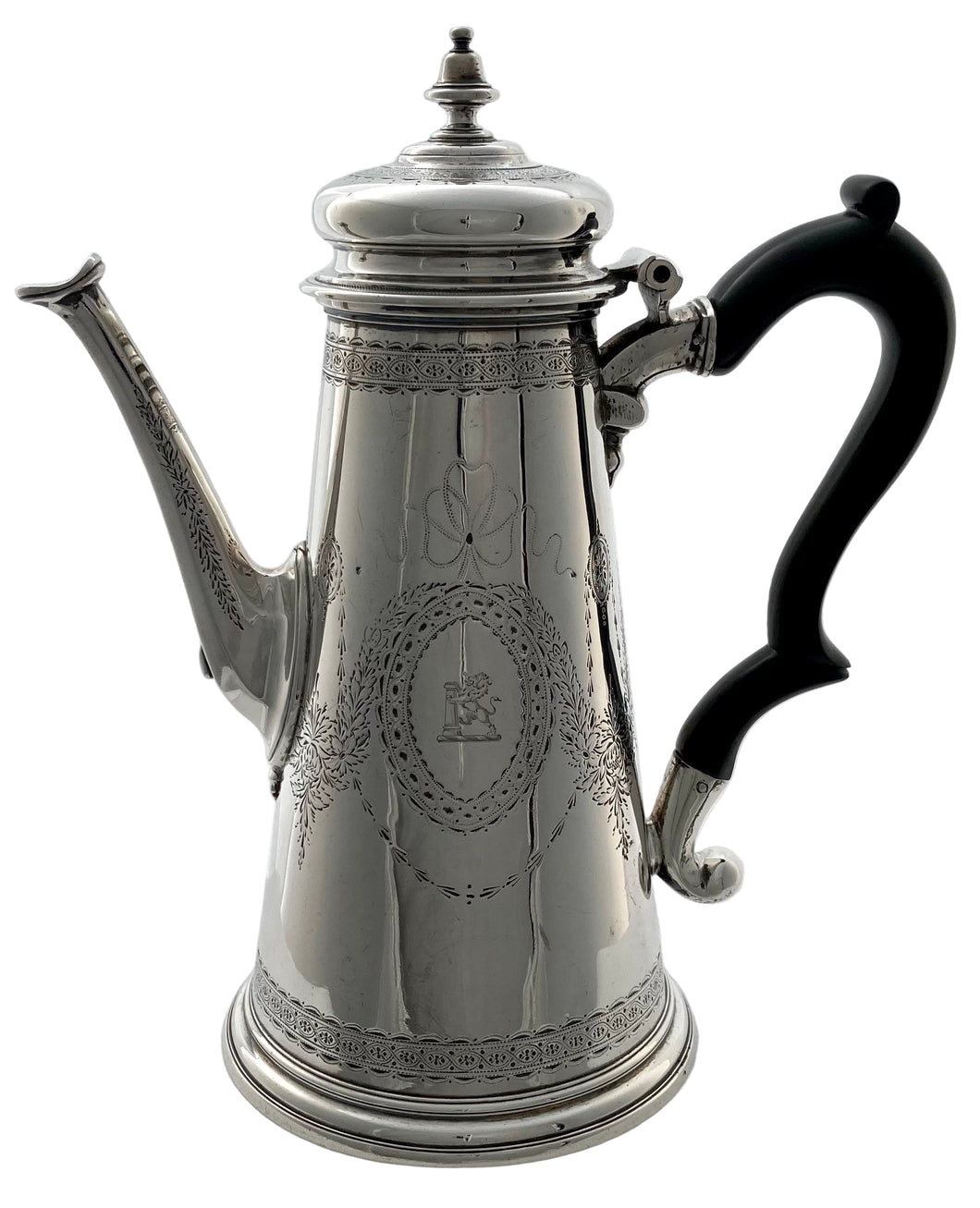 George II Silver Coffee Pot Crested for Baron Monson. London 1731 Thomas Tearle. 29.7 troy ounces.