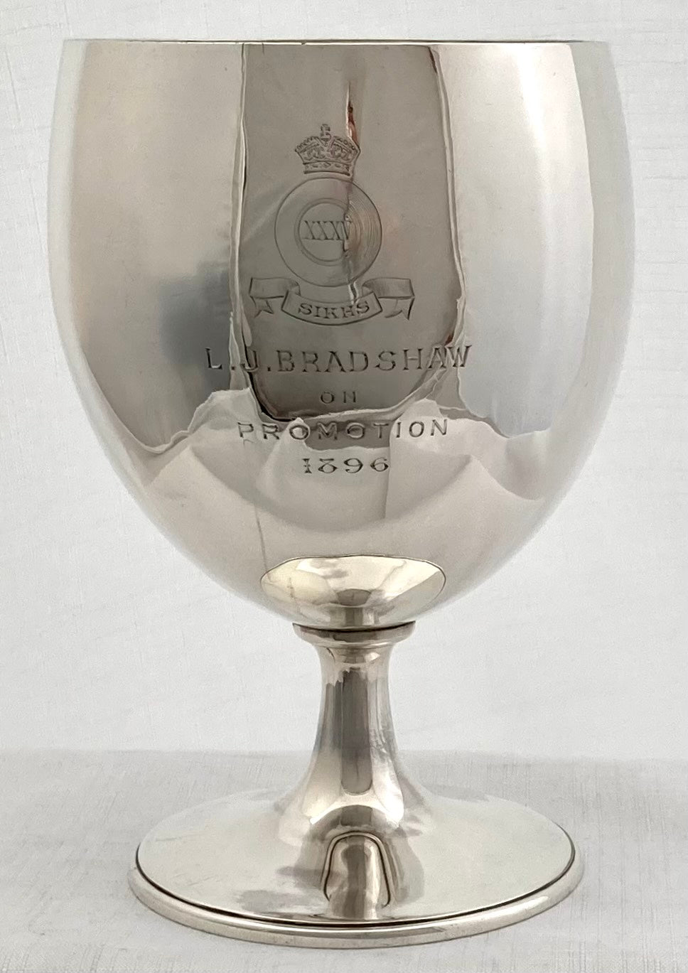 Victorian Silver Regimental Goblet for 35th Sikh Regiment of Bengal Infantry. Sheffield 1896 Mappin Brothers. 9.7 troy ounces.