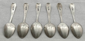 Georgian, George III, Set of Six Bright Cut Silver Teaspoons. London 1796 Solomon Hougham. 2.2 troy ounces.
