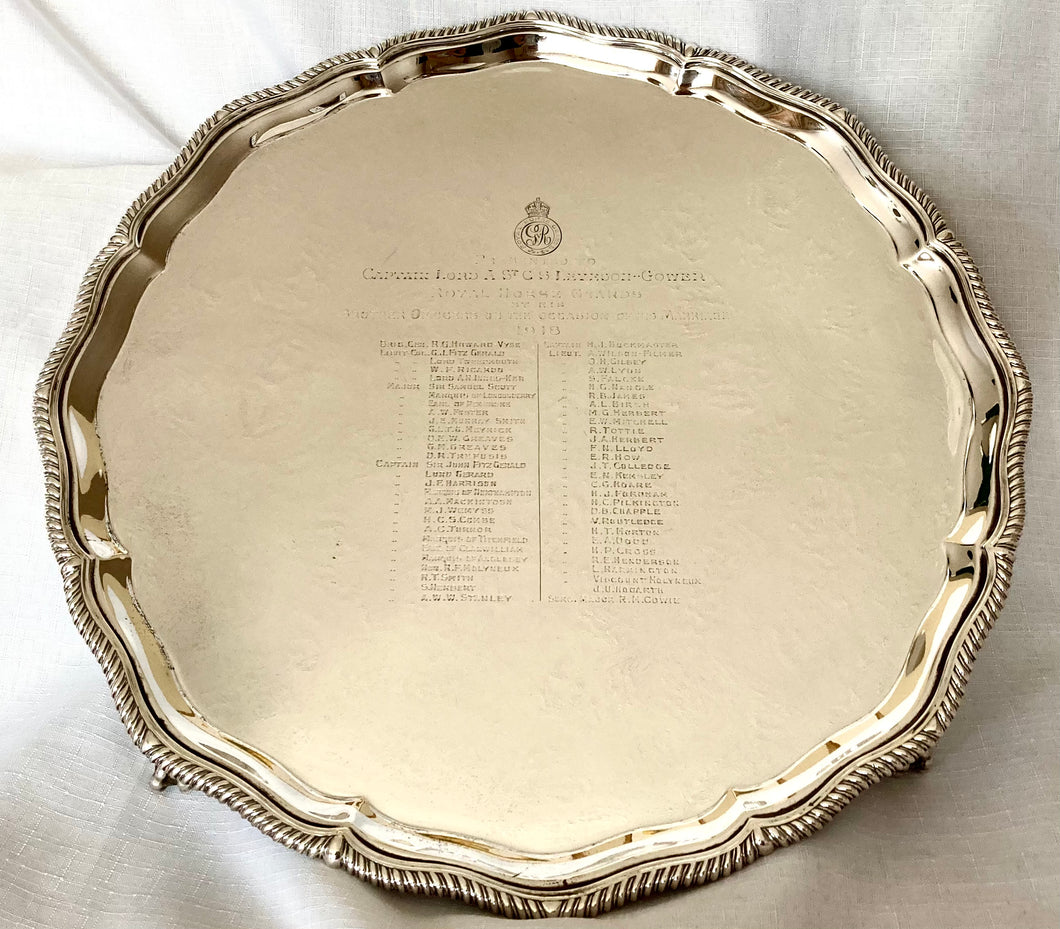 Silver Salver for Captain Lord A. St. C. S. Leveson-Gower M.C. Royal Horse Guards. London 1917 Thomas Bradbury. 43 troy ounces.