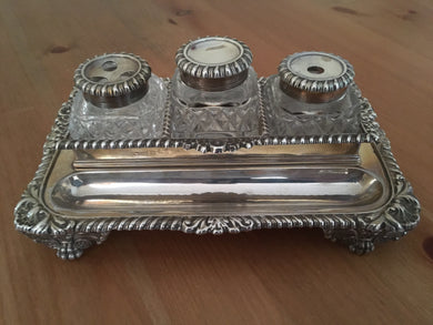 Georgian, George III, silver inkstand. Sheffield 1818 Thomas & John Settle. 10 troy ounces silver.