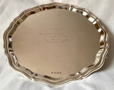 George VI Silver Salver for RAF SQN LDR John Hamar Hill, Battle of Britain Pilot. Sheffield 1938 Emile Viner. 29 troy ounces.