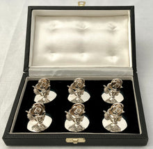 Elizabeth II Cased Set of Six Silver Rose Place Card Holders, Birmingham 1998/99. 3.2 troy ounces.