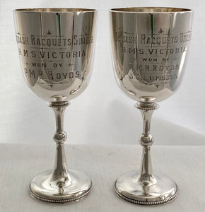 Pair of Silver Trophy Goblets for P.M.R. Royds (later Royal Navy Admiral) on HMS Victoria. London 1891/92  George Jackson. 6 troy ounces.