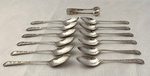 Aesthetic Movement Set of Twelve Silver Coffee Spoons & Tongs. Sheffield 1903 Arthur & Co. Ltd. 4 troy ounces.