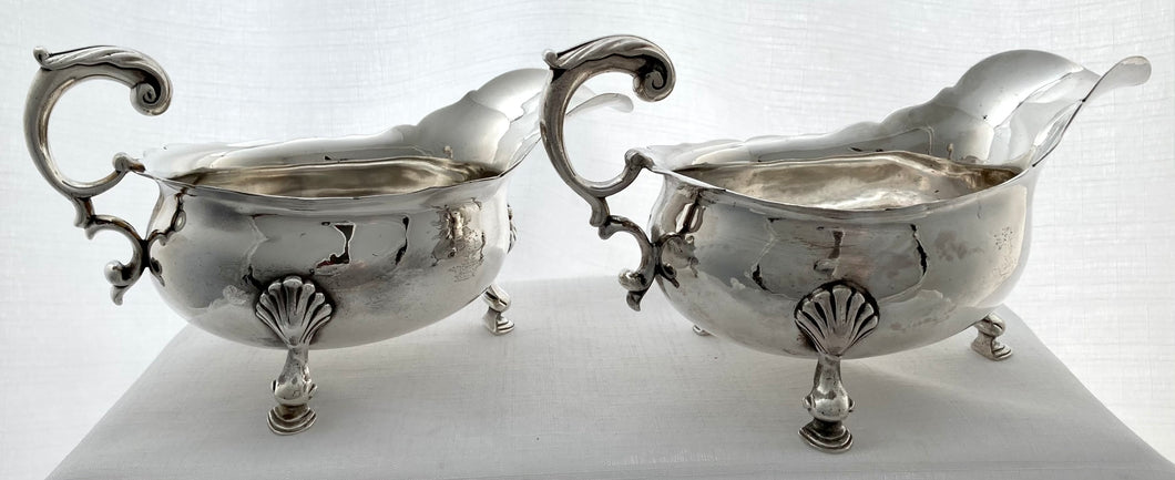 Georgian, George II, Pair of Silver Sauce Boats. London 1739 - 1755 Henry Brind. 18.6 troy ounces.