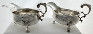 Georgian, George II, Pair of Crested Silver Sauce Boats. London circa 1739 - 1755, probably Henry Brind. 18.6 troy ounces.