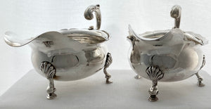 Georgian, George II, Pair of Crested Silver Sauce Boats. London circa 1739 - 1755, probably Henry Brind. 18.6 troy ounces.