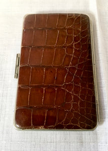 Victorian silver mounted reptile leather card case. London 1899 Henry Matthews.