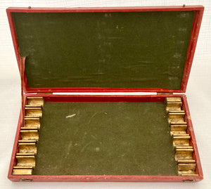 First Half 19th Century Cased Set of Twelve French Silver Gilt, Rose Gold & Carved Mother of Pearl Knives.