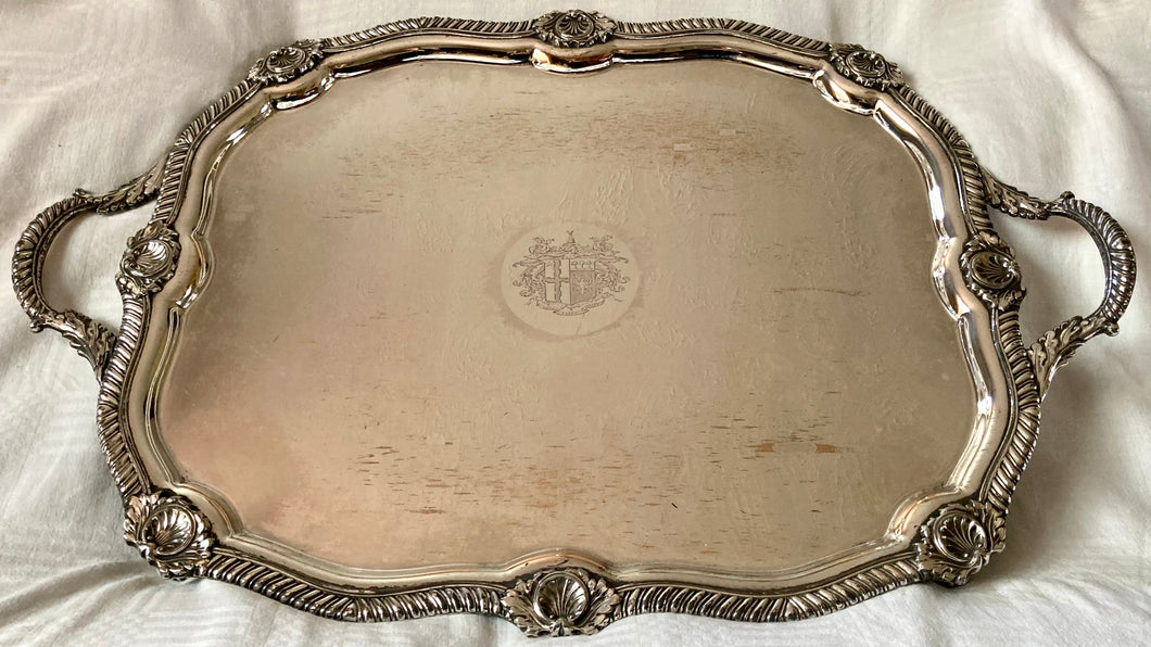 A Regency Old Sheffield Plate Armorial Tray, circa 1820 for Charles Lawrence, Liverpool & Manchester Railway Chairman.
