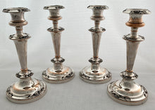 Late Georgian Set of Four Old Sheffield Plate Candlesticks. Blagden, Hodgson & Co. Sheffield, circa 1830 - 1835.