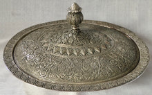 Eastern silver plated ornate entree dish and cover. Circa 19th century.