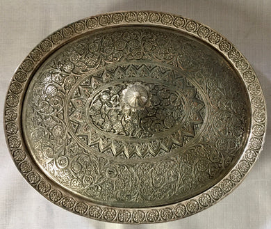 Eastern silver plated ornate entree dish and cover. Circa 19th century.