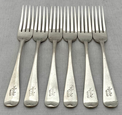 Early Victorian Set of Six Silver Dessert Forks. York 1841 James Barber & William North. 8.3 troy ounces.