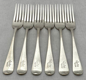 Early Victorian Set of Six Silver Dessert Forks. York 1841 James Barber & William North. 8.3 troy ounces.