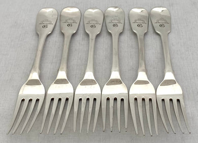 Georgian, George IV, Set of Six Silver Table Forks. London 1824 Thomas Death. 15 troy ounces.