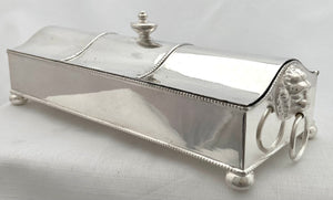 Silver Plated Inkstand with Lion Mask Handles.