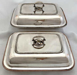 Georgian, George III, Pair of Crested Old Sheffield Plate Entree Dishes, circa 1810 - 1820.