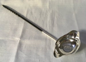 Georgian, George III, silver double lipped toddy ladle with inset George II silver shilling. London 1793 John Merry.