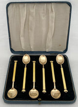 Six Silver Gilt & Guilloche Enamel Demitasse Spoons. David Andersen, Norway.