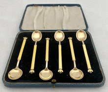 Six Silver Gilt & Guilloche Enamel Demitasse Spoons. David Andersen, Norway.