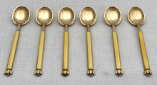 Cased Set of Six Art Deco Silver Gilt & Guilloche Enamel Demitasse Spoons. David Andersen, Norway. 2 troy ounces.