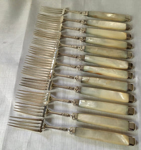 Georgian, George III, Silver & Mother of Pearl Dessert Knives & Forks for Twelve, circa 1810.