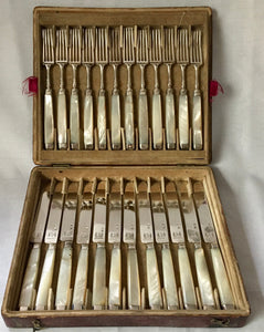 Georgian, George III, Silver & Mother of Pearl Dessert Knives & Forks for Twelve, circa 1810.