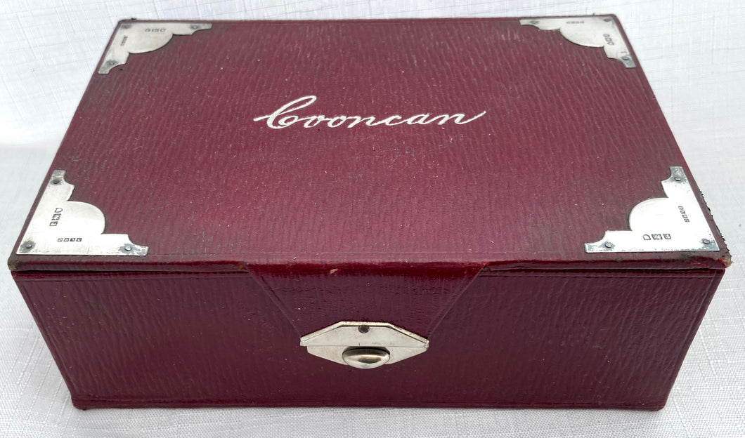 George V Silver Mounted Morocco Leather Cooncan Box. London 1912 De La Rue Ltd.