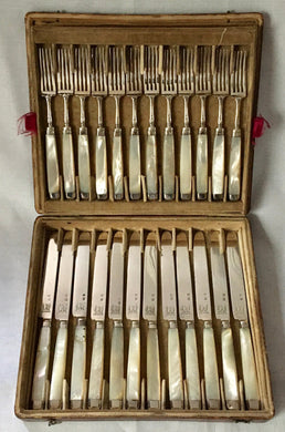 Georgian, George III, Silver & Mother of Pearl Dessert Knives & Forks for Twelve, circa 1810.