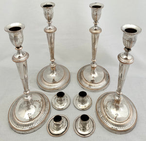 Georgian, George III, Set of Four Old Sheffield Plate Candlesticks, circa 1800.