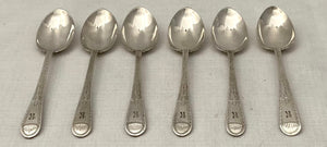 Victorian Six Bright Cut Silver Teaspoons. Exeter 1876 Josiah Williams & Co. 2.5 troy ounces.