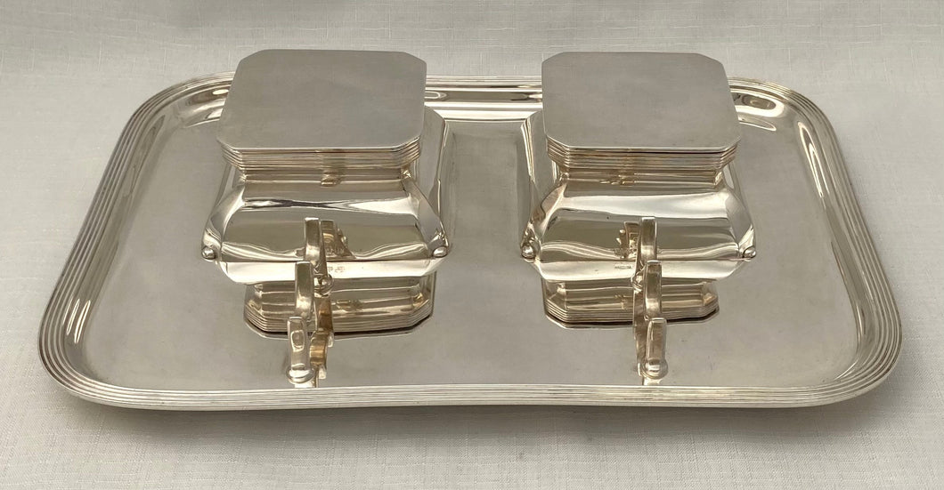 George V Silver Inkstand. Birmingham 1935 Asprey & Co. Ltd. 33.8 troy ounces.