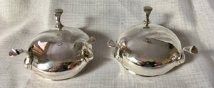 Matched pair of Georgian, George II & III, silver cauldron salts. London 1753 & 1765. 2.5 troy ounces.
