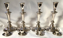 Georgian, George IV period, set of four Old Sheffield Plate candlesticks. T. Dixon & Co. of Birmingham, circa 1820 - 1830.