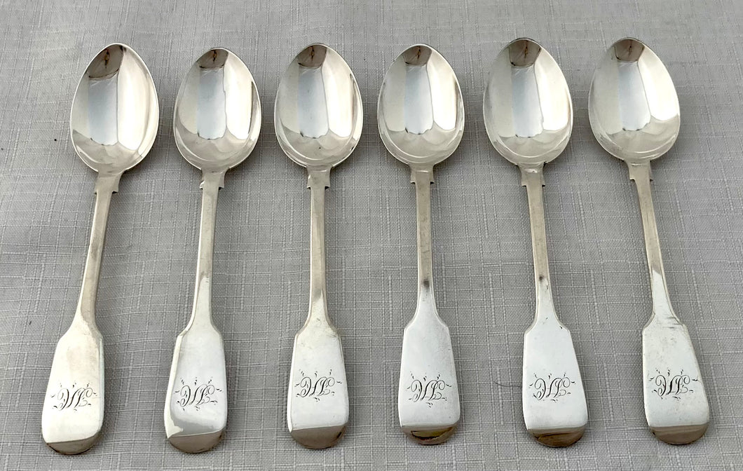 William IV Six Silver Fiddle Pattern Teaspoons. York 1833 James Barber, George Cattle II & William North. 3.3 troy ounces. 