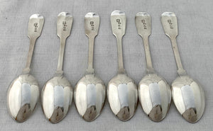 William IV Six Silver Fiddle Pattern Teaspoons. York 1833 James Barber, George Cattle II & William North. 3.3 troy ounces. 