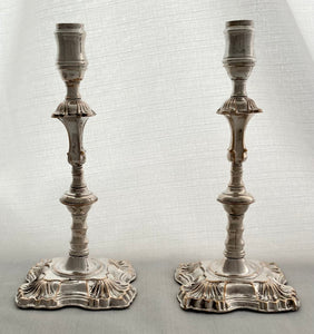 Pair of Early George III Old Sheffield Plate Candlesticks, ex Gordon Crosskey Collection, circa 1765.