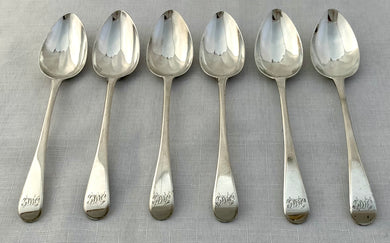 Georgian, George III, Six Silver Dessert Spoons. London 1792 Solomon Hougham. 5.7 troy ounces.