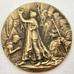 The Coronation of Napoleon Relief Medallion in Gilt Metal.
