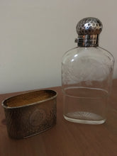 Asprey planished silver gilt and vine etched cut glass hip flask. London 1900 Charles & George Asprey.