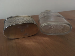 Asprey planished silver gilt and vine etched cut glass hip flask. London 1900 Charles & George Asprey.